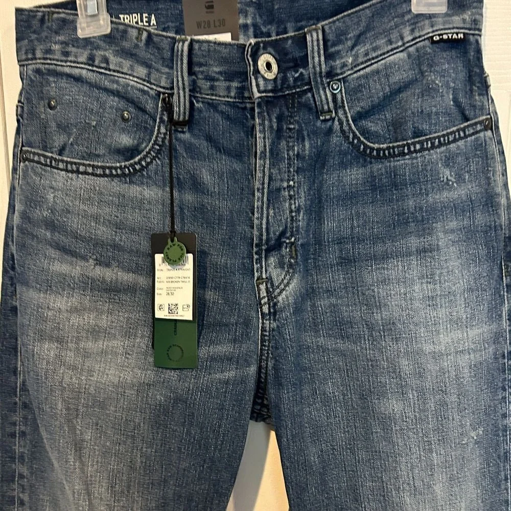 G-Star RAW Triple A Straight Jeans W28 L30 Men's Blue High Rise Denim NEW w Tags
